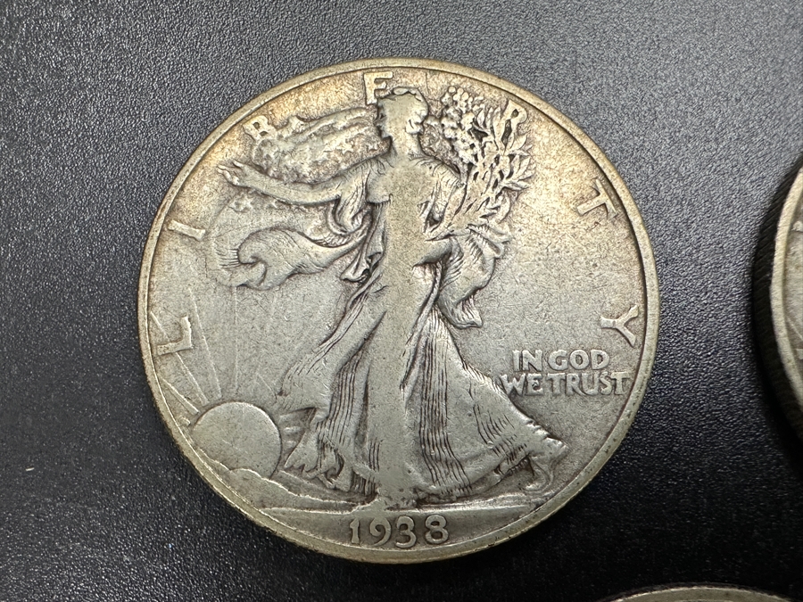 (3) Standing Walking Liberty Silver Half Dollars:  1938, 1939 S & 1939 D [Photo 2]