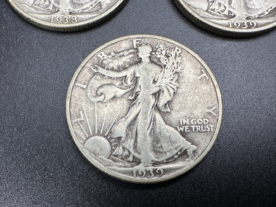 (3) Standing Walking Liberty Silver Half Dollars:  1938, 1939 S & 1939 D [Photo 4]
