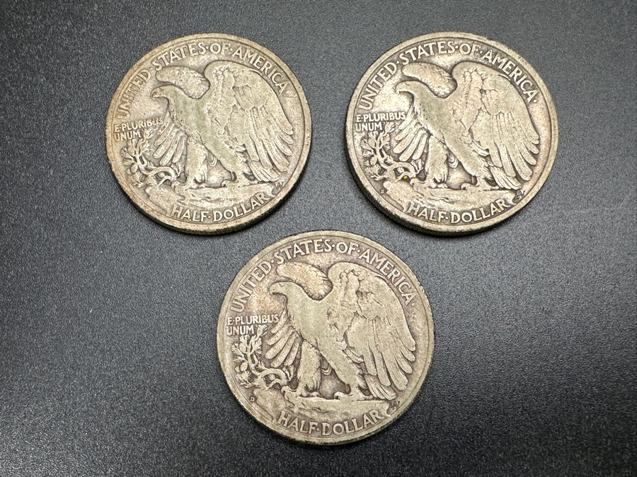 (3) Standing Walking Liberty Silver Half Dollars:  1938, 1939 S & 1939 D [Photo 5]