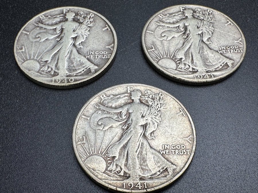 (3) Standing Walking Liberty Silver Half Dollars:  1940 S, 1941 S & 1941 S [Photo 5]