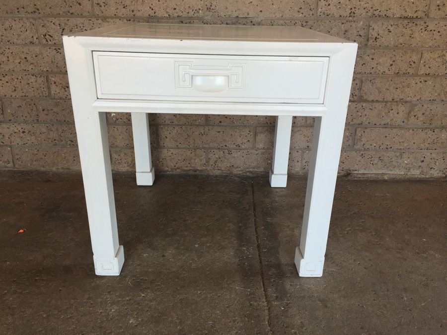 Asian Style End Table Painted White (Maybe Rosewood Under Paint) [Photo 5]