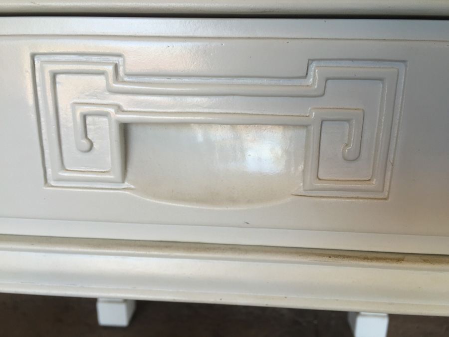 Asian Style End Table Painted White (Maybe Rosewood Under Paint)