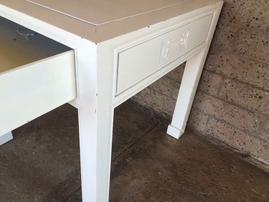 Asian Style End Table Painted White (Maybe Rosewood Under Paint) [Photo 7]
