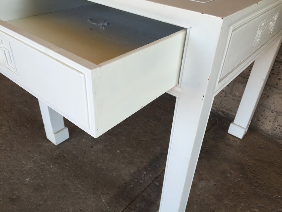 Asian Style End Table Painted White (Maybe Rosewood Under Paint) [Photo 6]