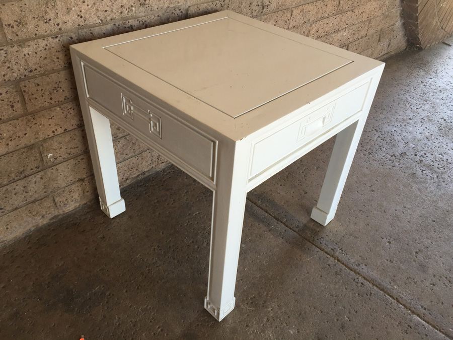 Asian Style End Table Painted White (Maybe Rosewood Under Paint) [Photo 10]
