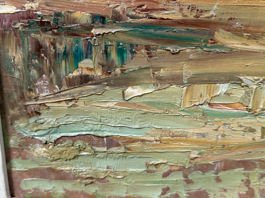 Stunning Original Oil Painting On Canvas Of Horses With Jockeys Racing At A Track Signed 'Bueno' 1962 Lower Right - Provenance From The Former Owner Of The Hotel Del Coronado 55 X 35 Framed 61.5 X 42 [Photo 7]