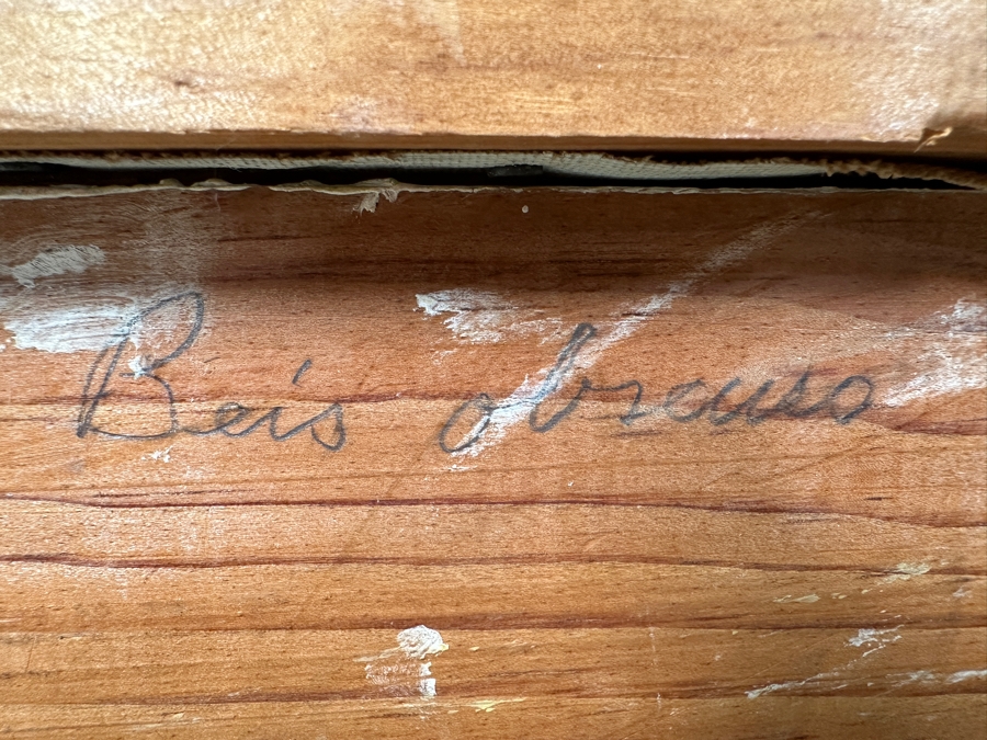 Stunning Original Oil Painting On Canvas Of Horses With Jockeys Racing At A Track Signed 'Bueno' 1962 Lower Right - Provenance From The Former Owner Of The Hotel Del Coronado 55 X 35 Framed 61.5 X 42 [Photo 13]