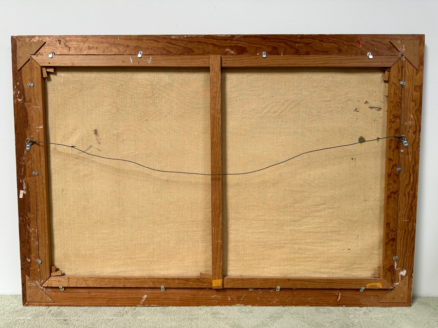 Stunning Original Oil Painting On Canvas Of Horses With Jockeys Racing At A Track Signed 'Bueno' 1962 Lower Right - Provenance From The Former Owner Of The Hotel Del Coronado 55 X 35 Framed 61.5 X 42 [Photo 11]