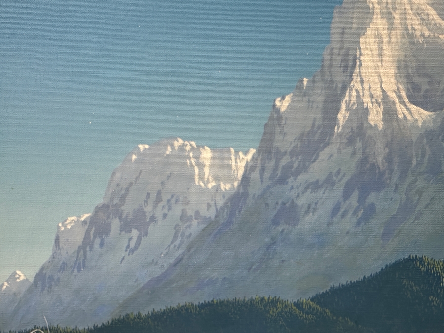 Peter Everly Original Acrylic Painting On Canvas Of Snowcapped Mountains With Mother And Child Imagery In Blue Sky Surrealist Painting 24 X 30 [Photo 8]