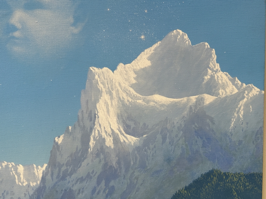 Peter Everly Original Acrylic Painting On Canvas Of Snowcapped Mountains With Mother And Child Imagery In Blue Sky Surrealist Painting 24 X 30 [Photo 5]