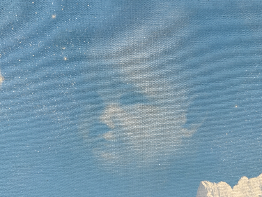 Peter Everly Original Acrylic Painting On Canvas Of Snowcapped Mountains With Mother And Child Imagery In Blue Sky Surrealist Painting 24 X 30 [Photo 2]