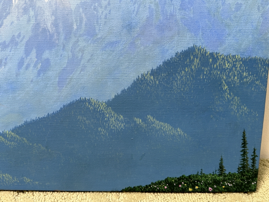 Peter Everly Original Acrylic Painting On Canvas Of Snowcapped Mountains With Mother And Child Imagery In Blue Sky Surrealist Painting 24 X 30 [Photo 6]