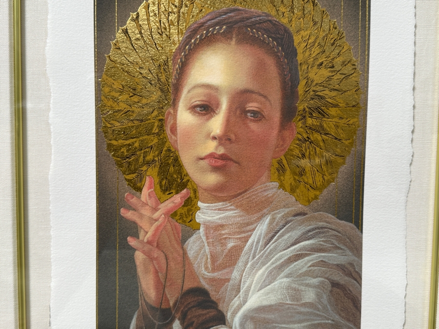 Just Added - Manuel Nunez Hand Signed Limited Edition 23k Gold Leaf Giclee Print Numbered 46 Of 50 9.5 X 18.5 Framed 23 X 33	 [Photo 4]