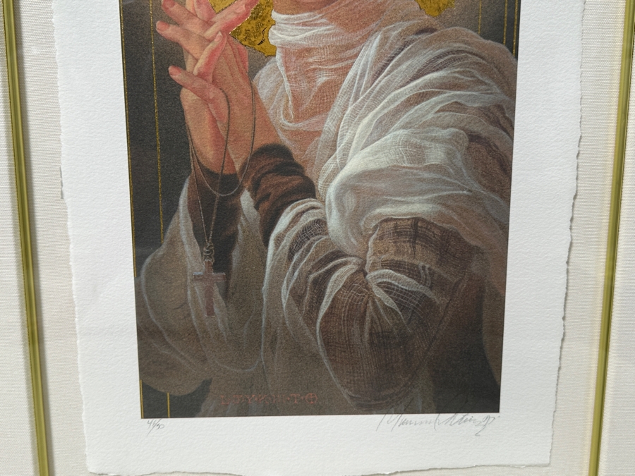 Just Added - Manuel Nunez Hand Signed Limited Edition 23k Gold Leaf Giclee Print Numbered 46 Of 50 9.5 X 18.5 Framed 23 X 33	 [Photo 5]