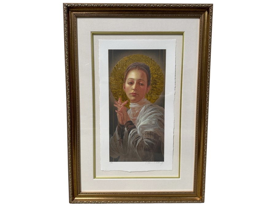 Just Added - Manuel Nunez Hand Signed Limited Edition 23k Gold Leaf Giclee Print Numbered 46 Of 50 9.5 X 18.5 Framed 23 X 33	 [Photo 3]