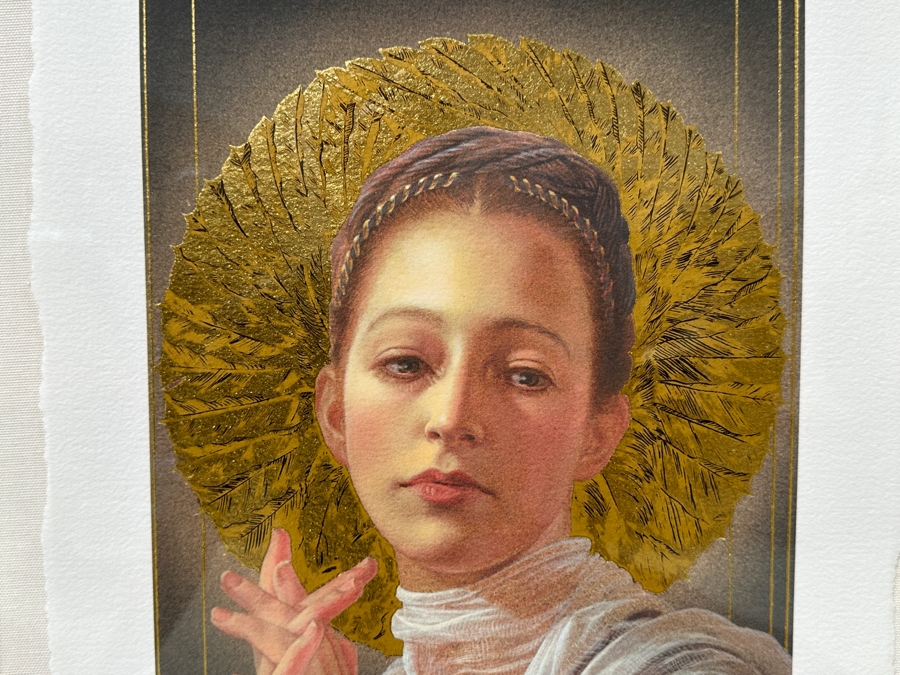 Just Added - Manuel Nunez Hand Signed Limited Edition 23k Gold Leaf Giclee Print Numbered 46 Of 50 9.5 X 18.5 Framed 23 X 33	 [Photo 2]