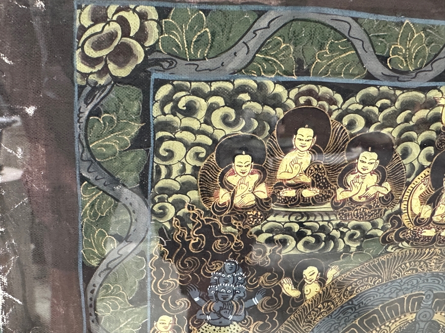 Just Added - Five Mandala Original Hand Painted Tibetan Thangka Painting 29 X 40 Framed 36 X 46 [Photo 8]
