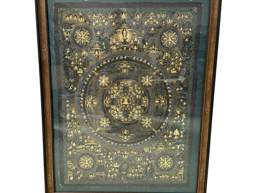 Just Added - Five Mandala Original Hand Painted Tibetan Thangka Painting 29 X 40 Framed 36 X 46