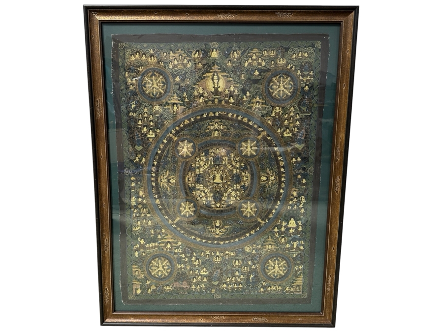 Just Added - Five Mandala Original Hand Painted Tibetan Thangka Painting 29 X 40 Framed 36 X 46 [Photo 2]