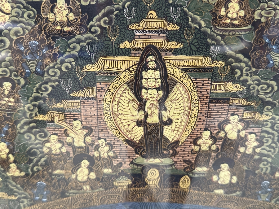 Just Added - Five Mandala Original Hand Painted Tibetan Thangka Painting 29 X 40 Framed 36 X 46 [Photo 6]