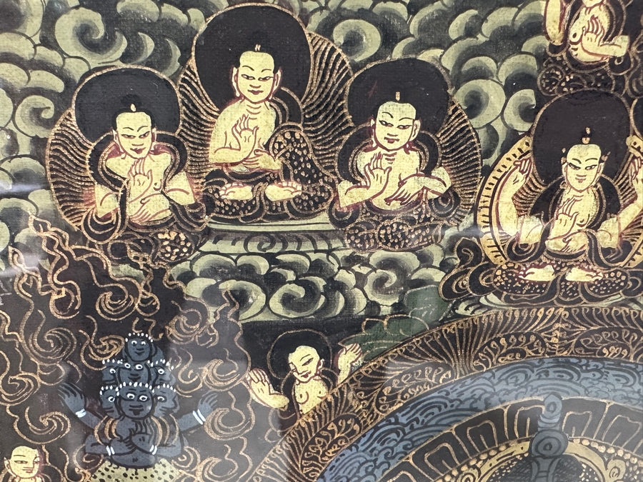 Just Added - Five Mandala Original Hand Painted Tibetan Thangka Painting 29 X 40 Framed 36 X 46 [Photo 9]