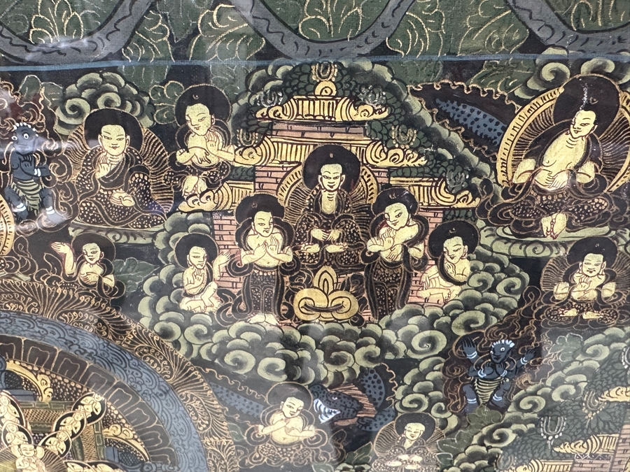 Just Added - Five Mandala Original Hand Painted Tibetan Thangka Painting 29 X 40 Framed 36 X 46 [Photo 5]