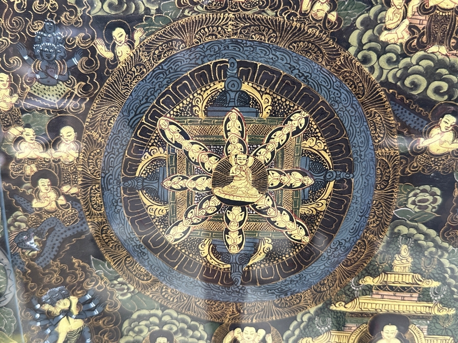 Just Added - Five Mandala Original Hand Painted Tibetan Thangka Painting 29 X 40 Framed 36 X 46 [Photo 7]