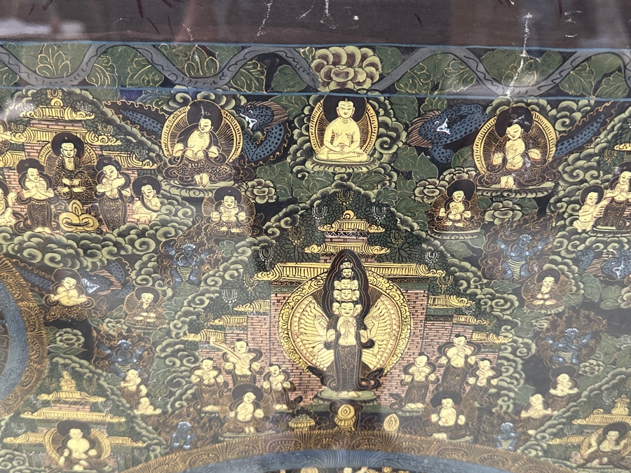 Just Added - Five Mandala Original Hand Painted Tibetan Thangka Painting 29 X 40 Framed 36 X 46 [Photo 3]