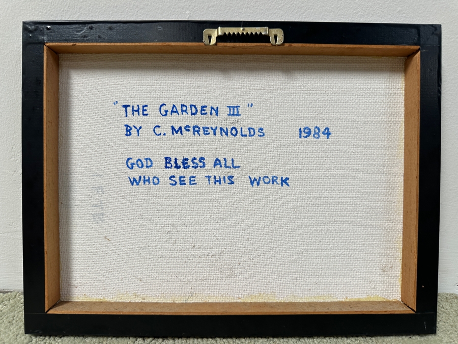 Cliff McReynolds (B. 1933, California) Original Acrylic Painting On Canvas Titled 'The Gardens III' Dated 1984 And Written On Verso 'God Bless All Who See This Work' 12 X 9 [Photo 16]