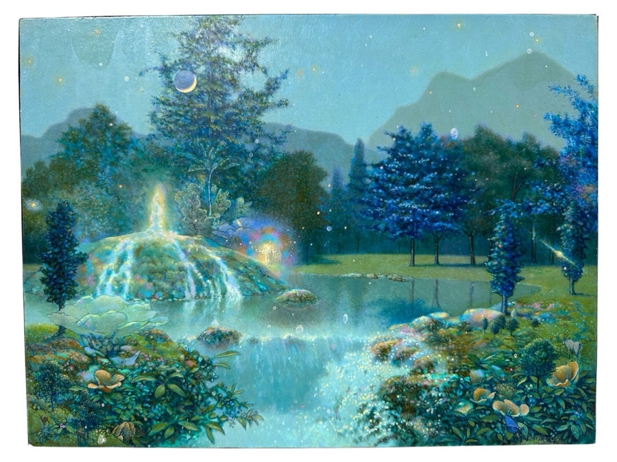Cliff McReynolds (B. 1933, California) Original Acrylic Painting On Canvas Titled 'The Gardens III' Dated 1984 And Written On Verso 'God Bless All Who See This Work' 12 X 9