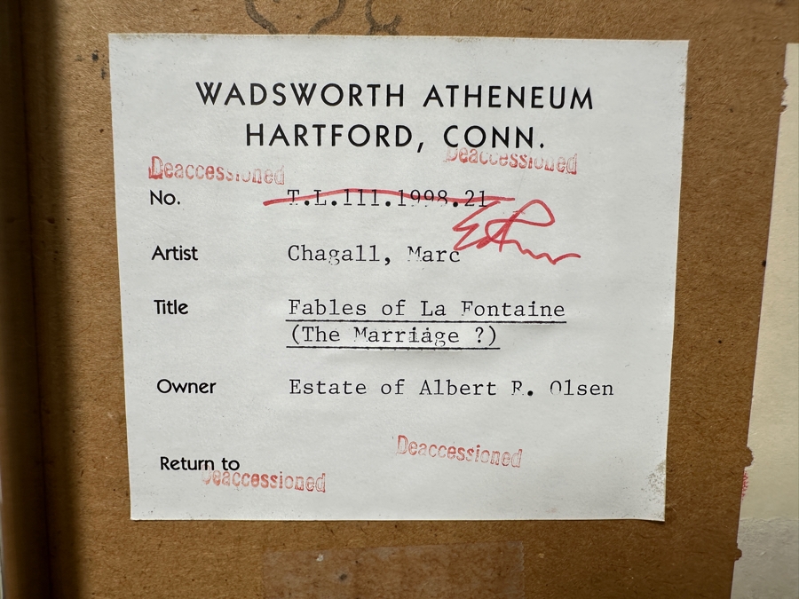 Marc Chagall (1887-1985, Russian) Original Etching Titled 'Fables Of La Fontaine (The Marriage)' 9 X 13 Framed 15 X 19 [Photo 12]