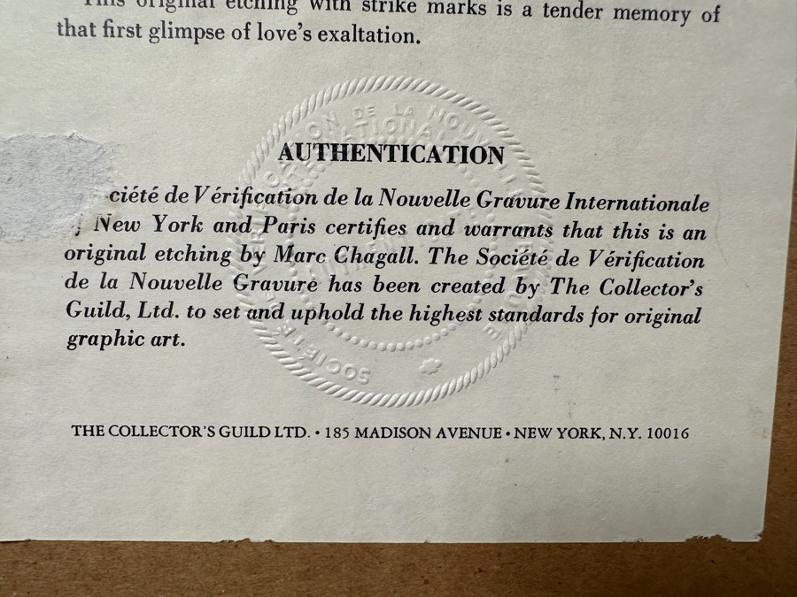 Marc Chagall (1887-1985, Russian) Original Etching Titled 'Fables Of La Fontaine (The Marriage)' 9 X 13 Framed 15 X 19 [Photo 11]