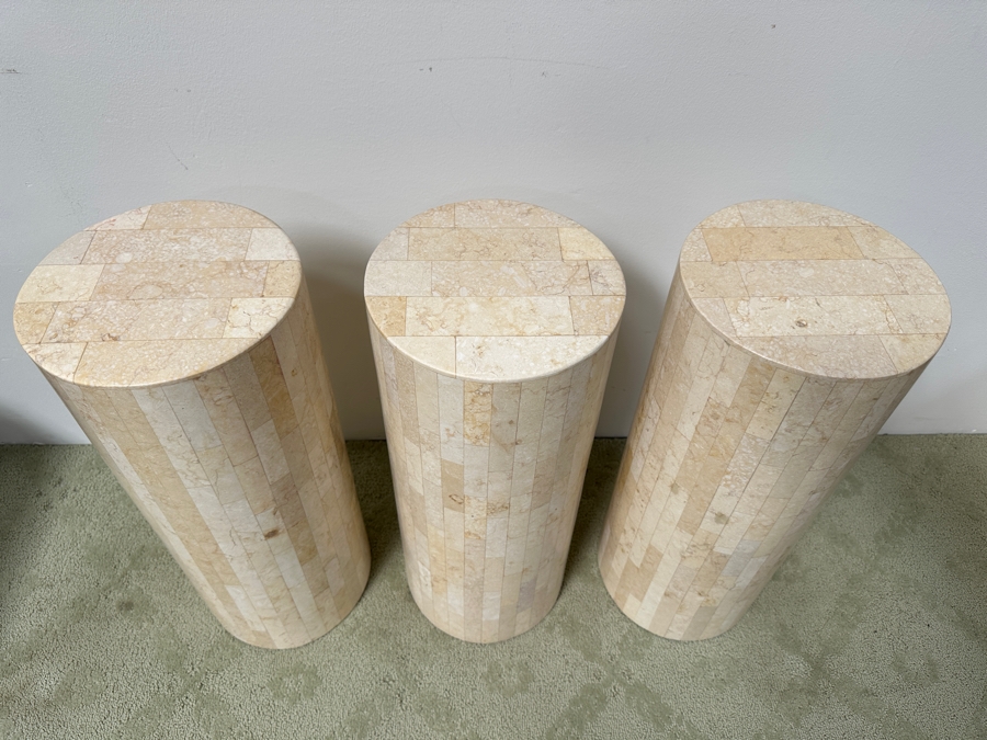 Just Added - (3) Tessellated Stone Pedestals Side Tables 10W X 24H [Photo 5]