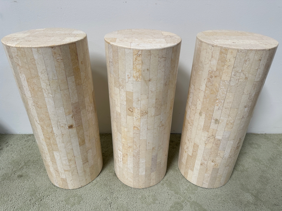 Just Added - (3) Tessellated Stone Pedestals Side Tables 10W X 24H [Photo 2]