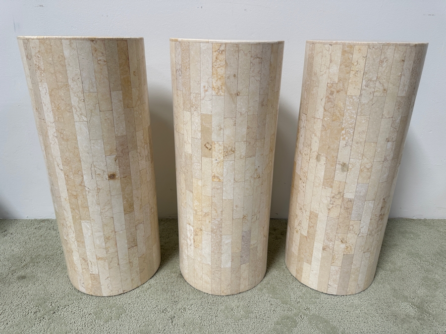Just Added - (3) Tessellated Stone Pedestals Side Tables 10W X 24H [Photo 3]