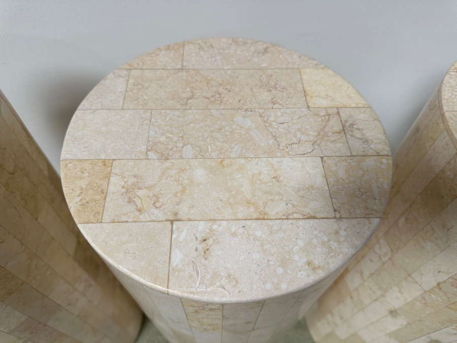 Just Added - (3) Tessellated Stone Pedestals Side Tables 10W X 24H [Photo 4]