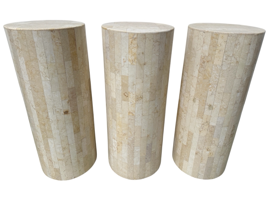 Just Added - (3) Tessellated Stone Pedestals Side Tables 10W X 24H