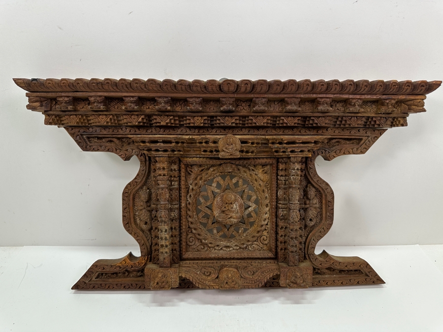 Just Added - Vintage Nepalese Hand Carved Wooden Newari Buddha Window 22.5W X 3D X 12H [Photo 2]