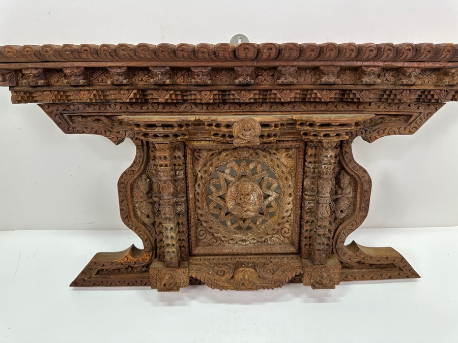 Just Added - Vintage Nepalese Hand Carved Wooden Newari Buddha Window 22.5W X 3D X 12H [Photo 7]