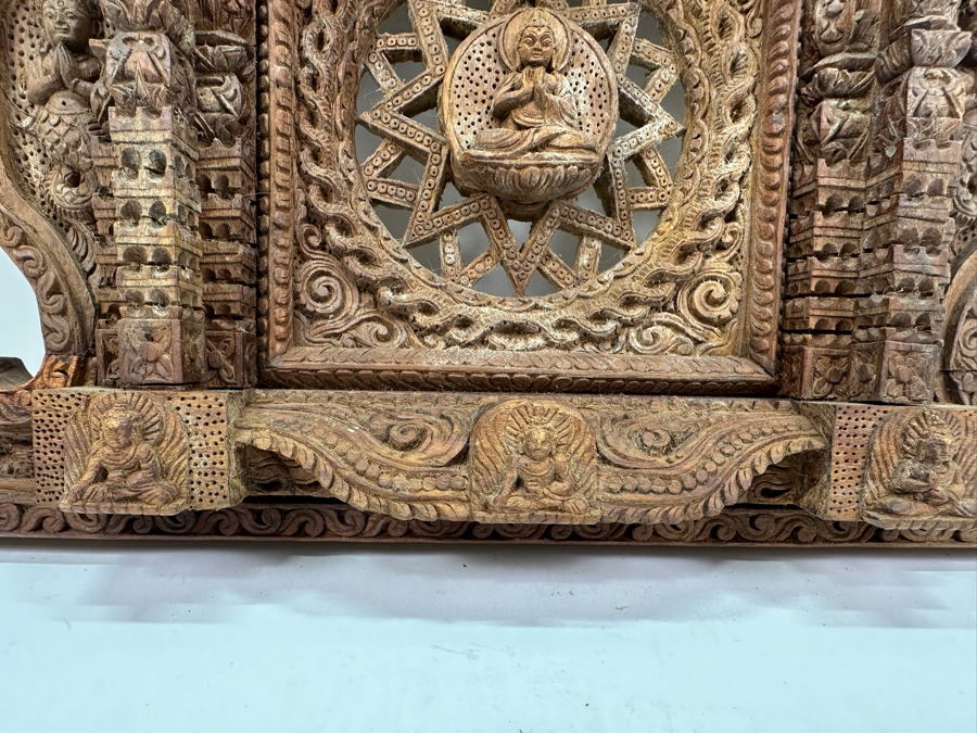 Just Added - Vintage Nepalese Hand Carved Wooden Newari Buddha Window 22.5W X 3D X 12H [Photo 5]