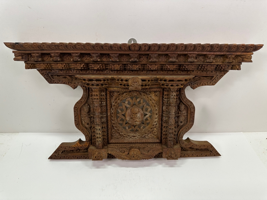 Just Added - Vintage Nepalese Hand Carved Wooden Newari Buddha Window 22.5W X 3D X 12H [Photo 3]