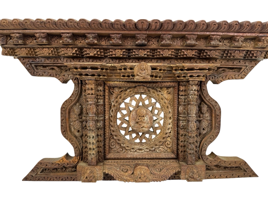 Just Added - Vintage Nepalese Hand Carved Wooden Newari Buddha Window 22.5W X 3D X 12H
