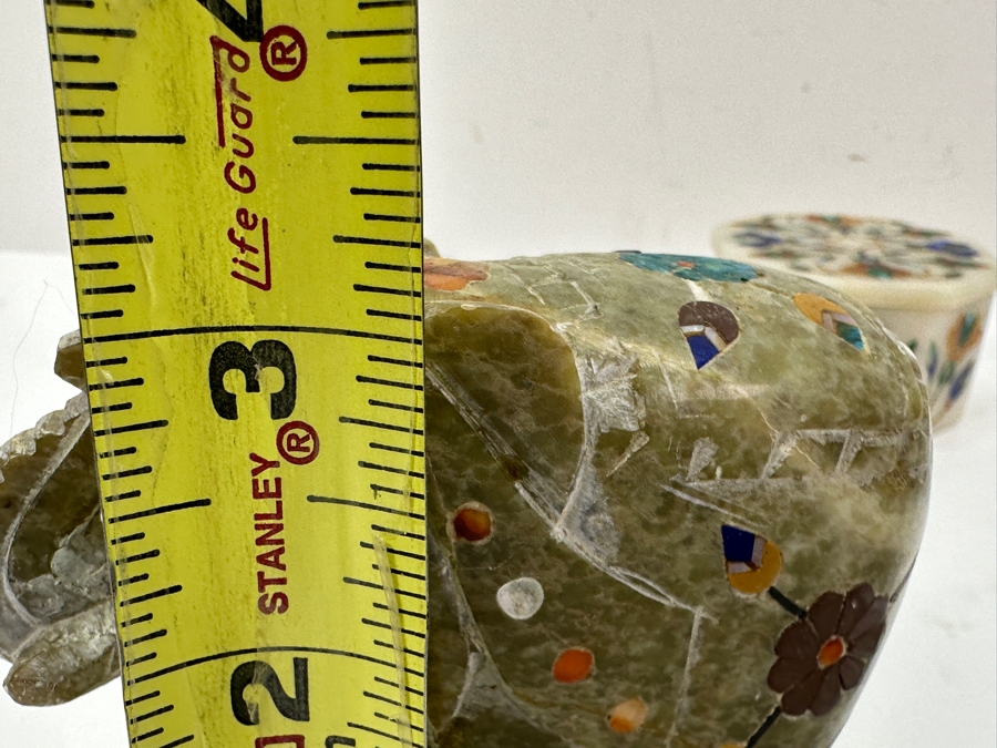 Just Added - Vintage Inlaid Stone Elephant Figurine 3H, Pair Of Covered Inlaid Stone Trinket Boxes And Inlaid Stone 6' Dish [Photo 16]