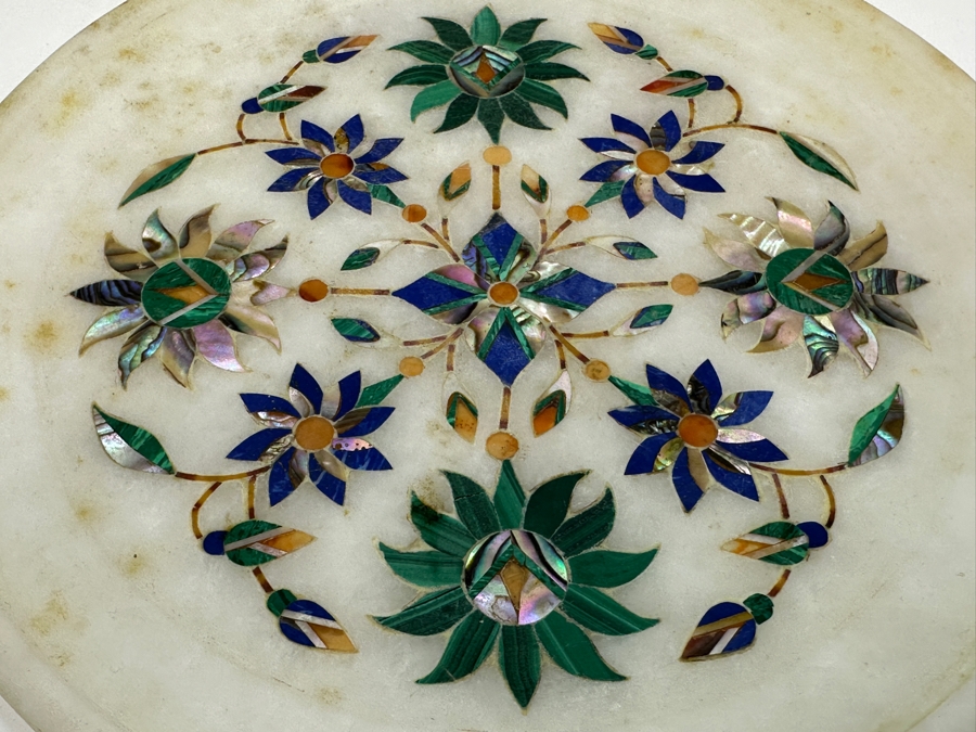 Just Added - Vintage Inlaid Stone Elephant Figurine 3H, Pair Of Covered Inlaid Stone Trinket Boxes And Inlaid Stone 6' Dish [Photo 14]