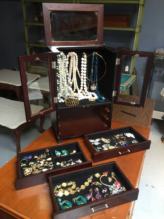 Jewelry Box with Costume Jewelry Lot