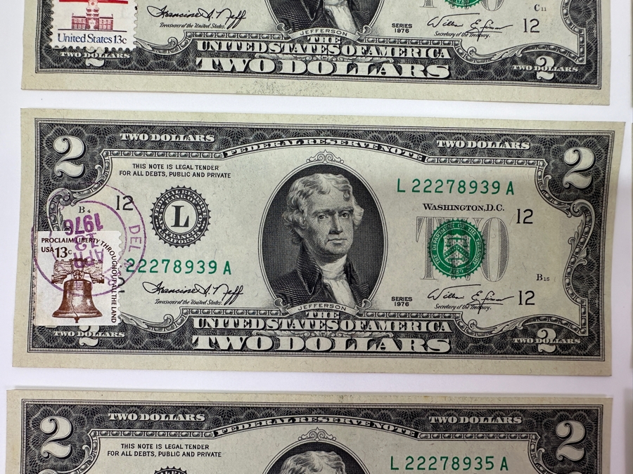 (6) 1976 $2 Two Dollar Bills Postmarked Del Mar CA [Photo 5]