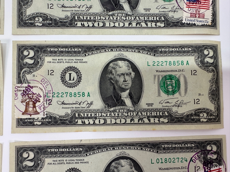 (6) 1976 $2 Two Dollar Bills Postmarked Del Mar CA [Photo 10]