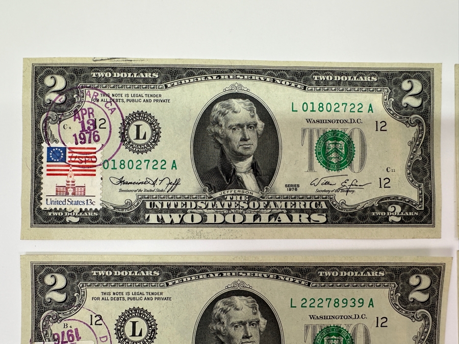 (6) 1976 $2 Two Dollar Bills Postmarked Del Mar CA [Photo 2]