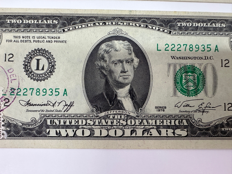 (6) 1976 $2 Two Dollar Bills Postmarked Del Mar CA [Photo 8]