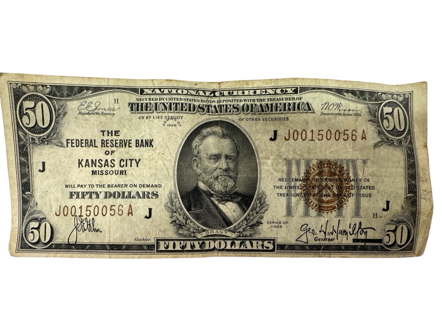 1929 $50 Federal Reserve Bank From The Federal Reserve Bank Of Kansas City, Missouri